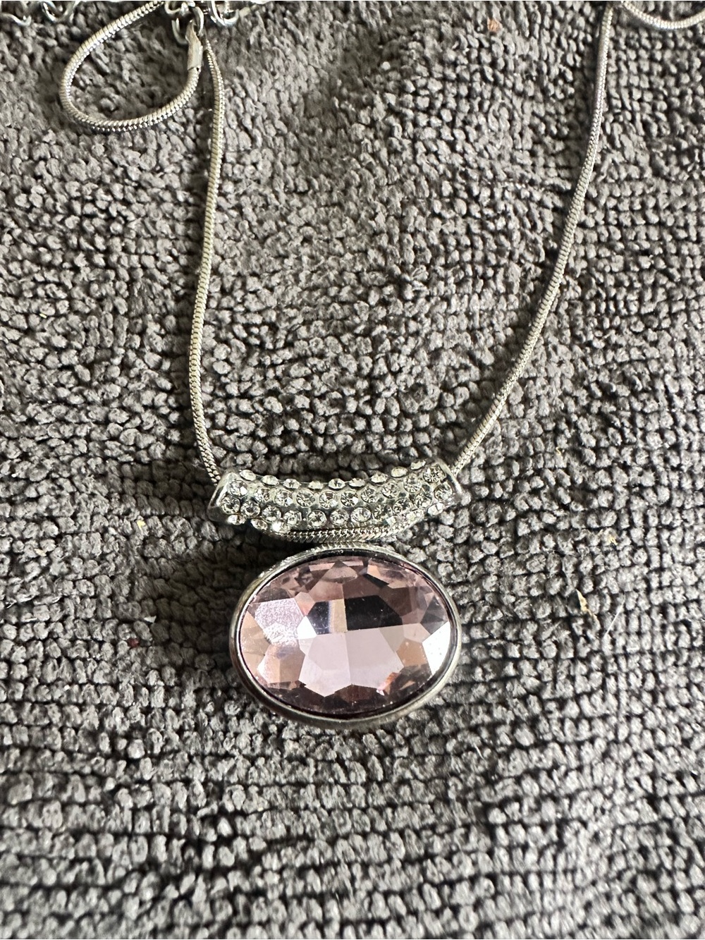 Silver Necklace with Soft Pink Faceted Oval Pendant